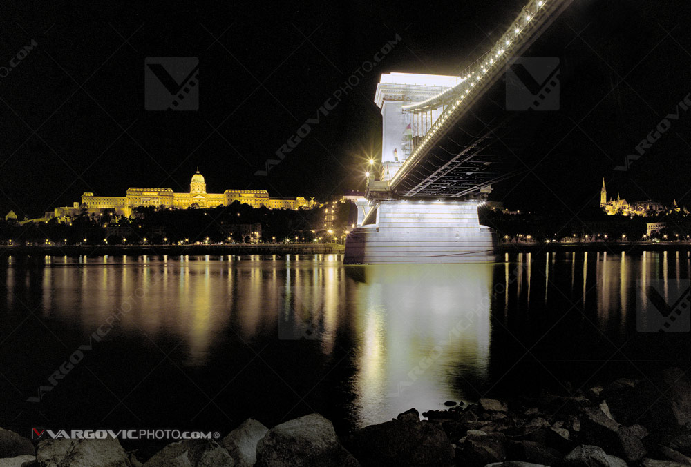 Under Chain bridge in Hungarian city Budapest