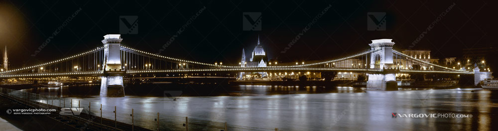 Chain Bridge on Danube river in Budapest city by Boris Vargovic