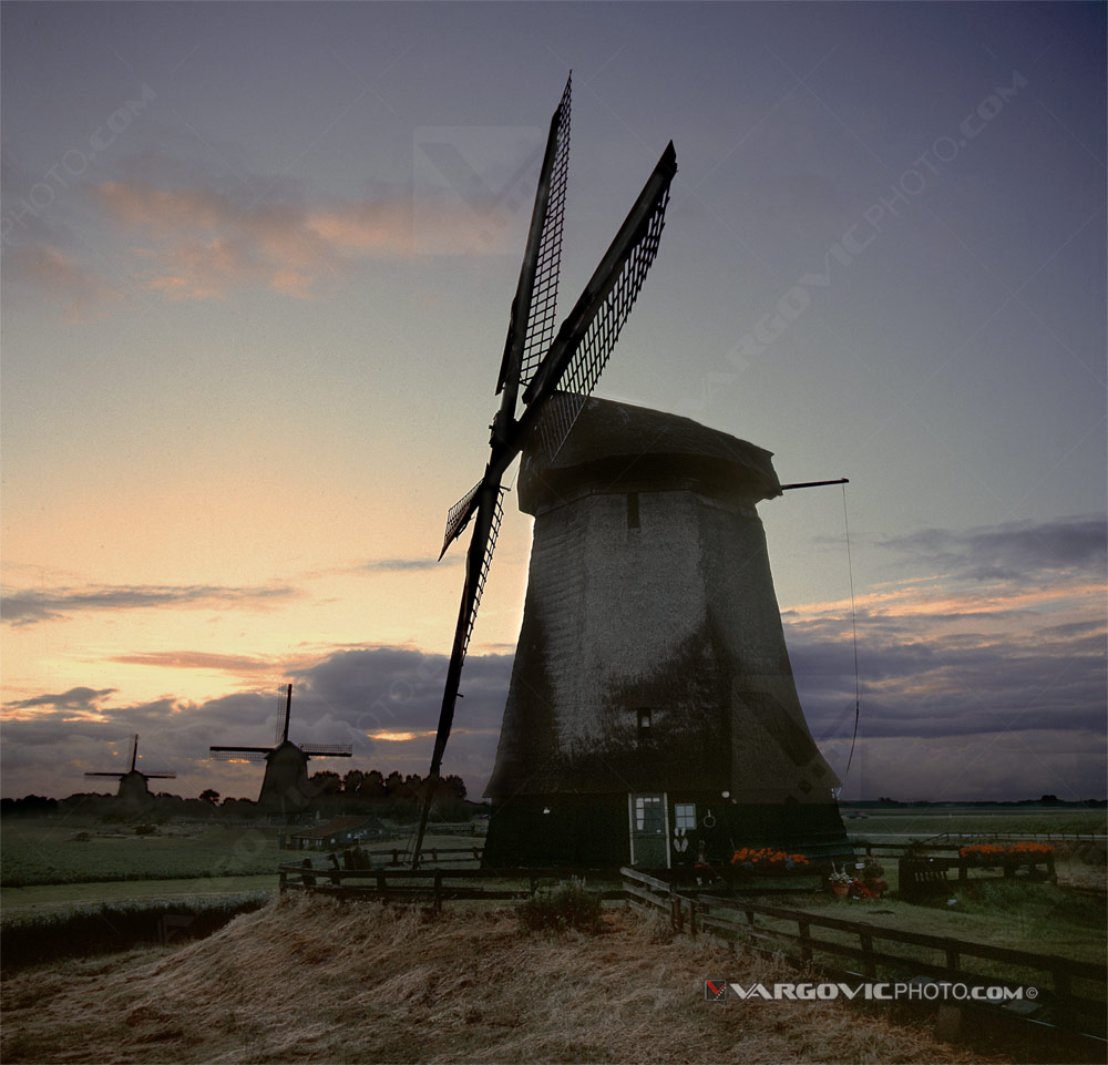 Windmill on the sunset near to town Alkmaar In the northern Holland